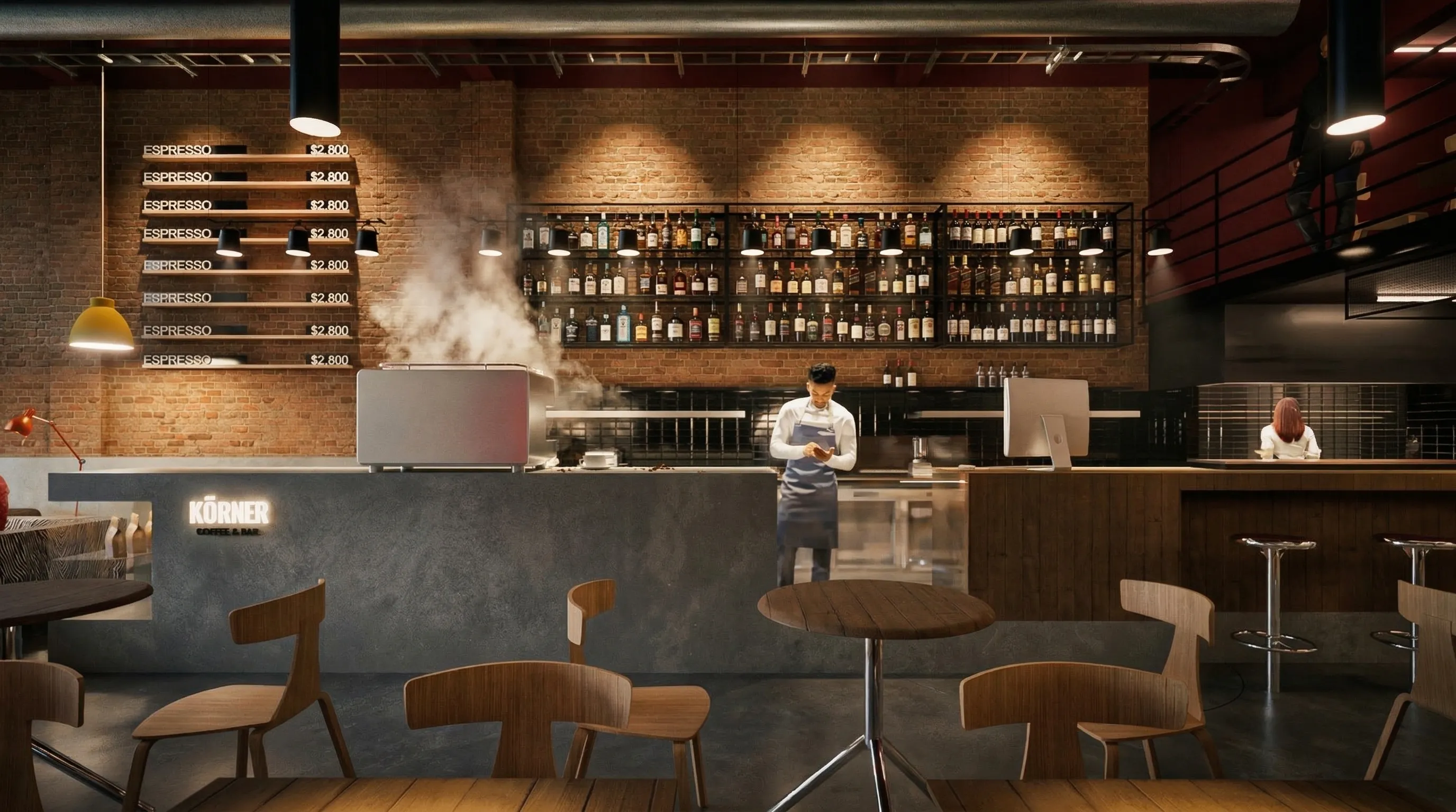 Render Vista exterior de Café Korner — PatagoniaBIM